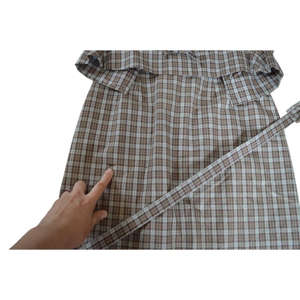 Vintage 60s Patty Woodard Brown Plaid Belted Skirt Set Juniors Size Small Coquet - Picture 14 of 16